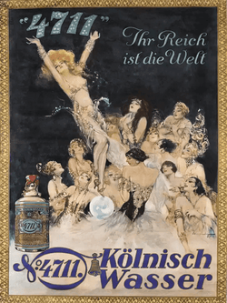 4711 Echt Kölnisch Wasser historische Werbeplakat mit Text "Ihr Reich ist die Welt"