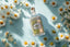 4711 Floral Collection Daisy auf hellblauem Hintergrund mit Gänseblümchen