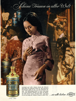 4711 Echt Kölnisch Wasser historische Werbeplakat mit Text "SChöne Frauen in aller Welt" mit Flakon 